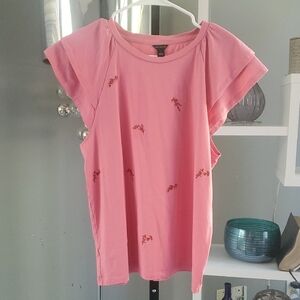 Ann Taylor Pink Floral Embroidered Short Sleeve Top